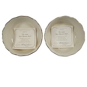 Lenox Rose Blossom Bowl Set of 2 Fine Ivory China 24K Gold Trim Scalloped Edge